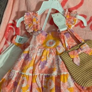 Girls Floral Tiered Sundress in Coral, Yellow & Lavender